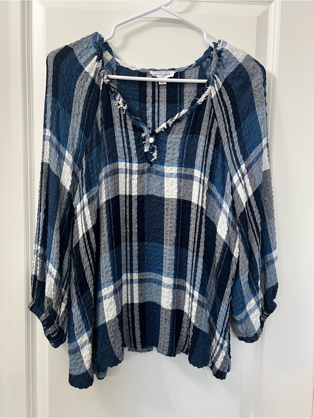 Westbound Navy and White Plaid Peasant Tunic